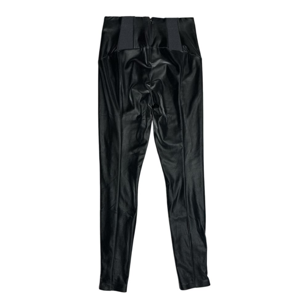 GUESS JET BLACK HIGH WAIST FAUX LEATHER SEAMED ZIPPER LEG LEGGINGS **NWT** - Picture 8 of 14